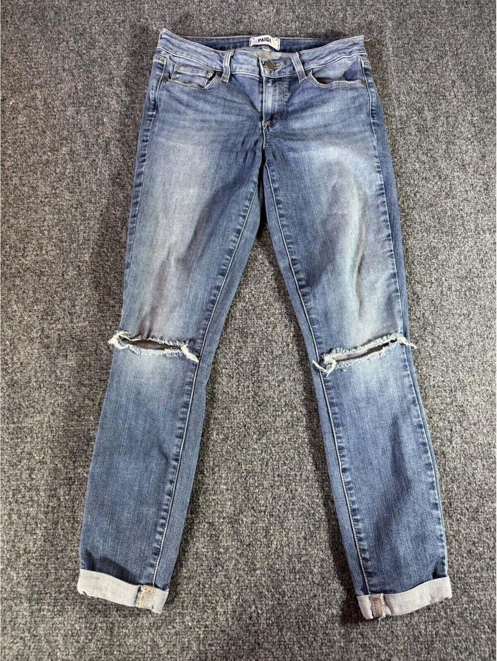 Paige Verdugo Ankle Skinny Distressed Jeans Sz 28 Fits 27" Blue Denim Casual